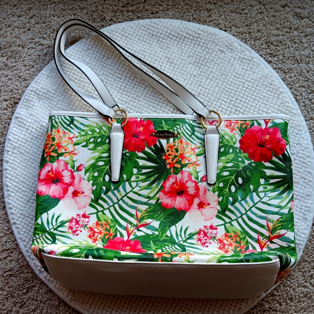 Like NEW! Franco Sarto Palm Paradise Floral Tote Bag with chained flat mini bag - Picture 3 of 8